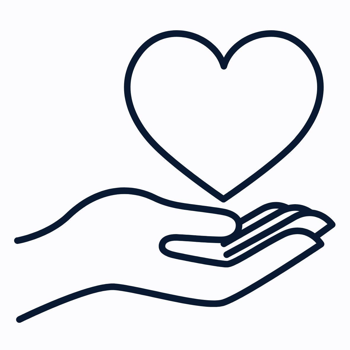 Outline of a hand holding a heart symbol
