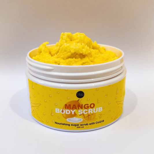 Open jar showing Mango Body Scrub texture