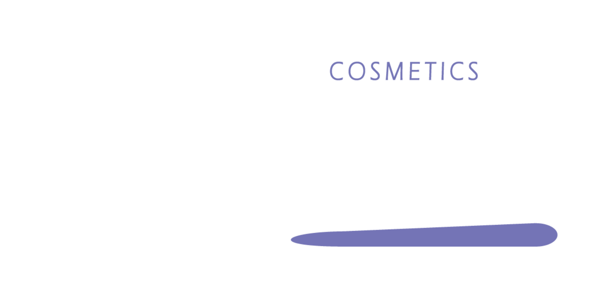 Text 'COSMETICS' with a purple brushstroke on a white background